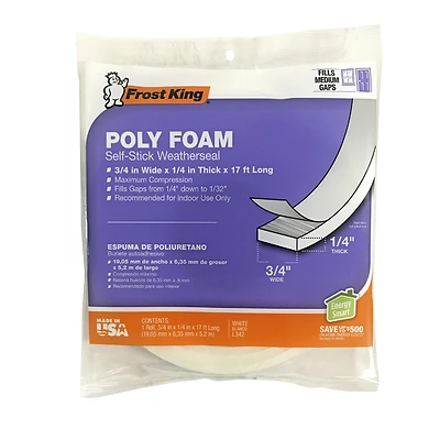 Foam Weatherseal Tape, 3/4W x 1/4 In. T x 17 Ft.