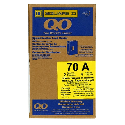Square D QO24L70SCP Main Lug Load Center, 70-Amp, 2-Space 4-Circuit
