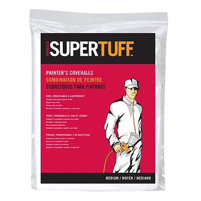 Trimaco SuperTuff 9901 Painter's Coveralls, M, Zipper Closure, Polypropylene, White