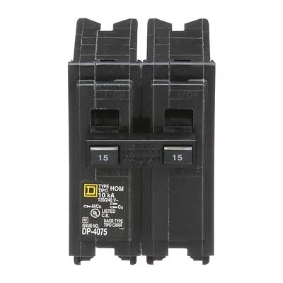 Square D HOM215CP Homeline 15-Amp Double-Pole Circuit Breaker, 120/240V