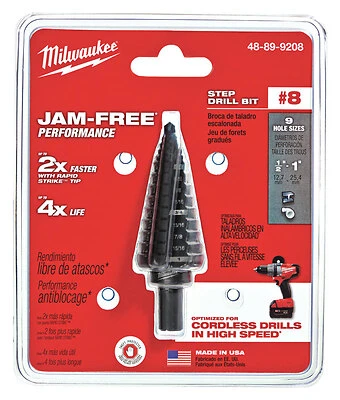 Milwaukee 48-89-9208 #8 Step Drill Bit, 1/2-1 In., 9 Steps, 3/8 In. Shank