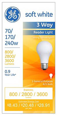 GE Industrial Solutions 15846 Incandescent Bulb, 70/240 W, A21 Lamp, Medium E26 Lamp Base, 3600 Lumens