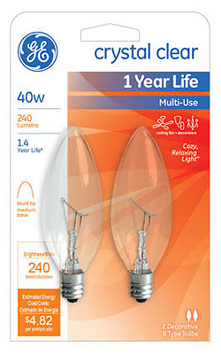 GE 75033 Ceiling Fan Bulb, 40 W, B10 Lamp, E12 Candelabra Lamp Base, 280 Lumens, 2500 K Color Temp