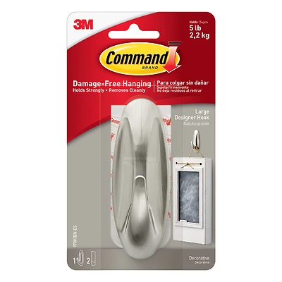 Command 17083-BN Designer Hook, 5 lb, 1 -Hook, Metal, Brushed Nickel