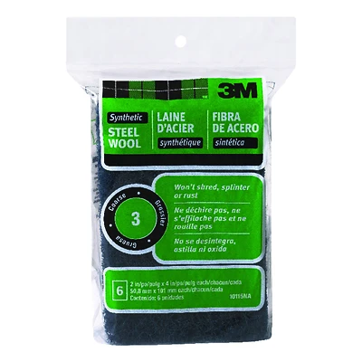 3M 10115NA Synthetic Steel Wool Pad, #3 Coarse, 2 x 4 In
