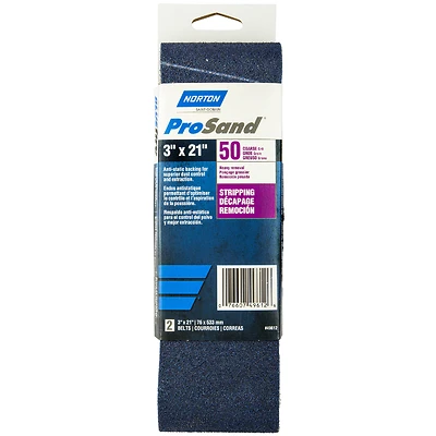 Norton 49612 ProSand Sanding Belt, 3x21 In., 50 Grit, 2-Pack