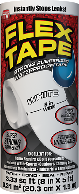 Flex Tape TFSWHTR0805 Waterproof Repair Tape, White, 8 In. x 5 Ft.