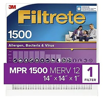 14x14x 1 In. Ultra Allergen Pleated Furnace Air Filter, Purple, MPR 1500, 3 Months