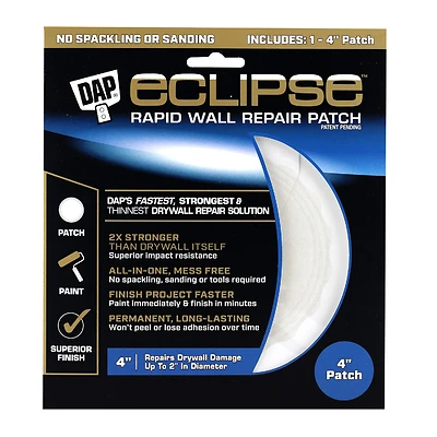 Dap 7079809163 Eclipse Rapid Wall Repair Patch, Clear, 4-In.
