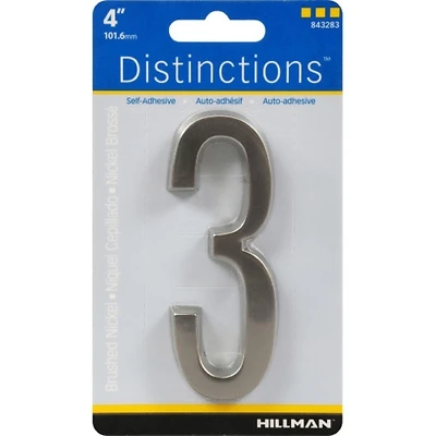 Hillman Distinctions Adhesive House Number 3, Nickel, 4-In.