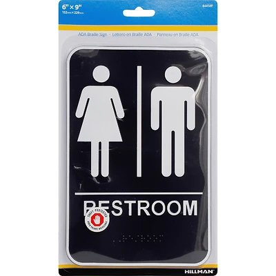 Hillman 844149 Unisex Restroom Sign, Braille, 6 x 9 In.