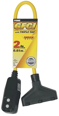 Prime GF420802 GFCI Triple Tap Adapter, 2 Ft, 15A 125V