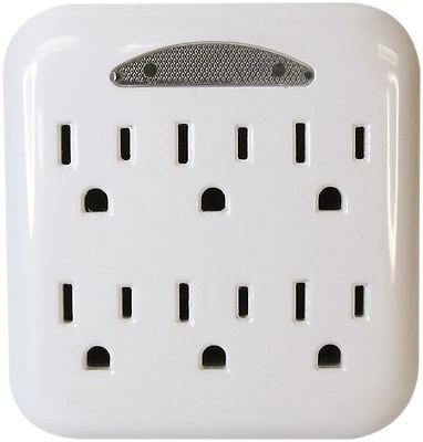 PowerZone OR801105 6-Outlet Grounded Tap with Nightlight, 15A, White