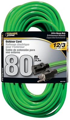 PowerZone ORN512833 Outdoor Extension Cord, 12/3, Neon Green, 80 Ft.