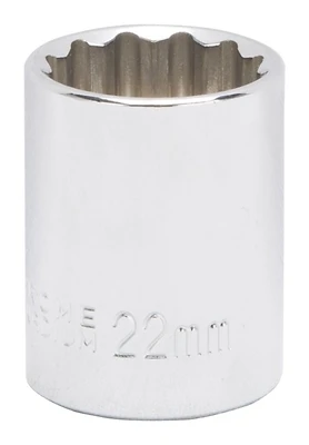 1/2 Inch Drive Standard Socket 22 Millimeter 12 Point Chrome Vanadium Steel