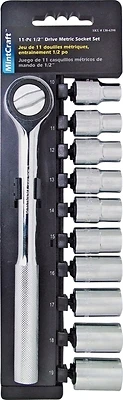11pc-4m Metric Socket Set, 1/2 Drive, 11 Pieces, Chrome Vanadium Steel