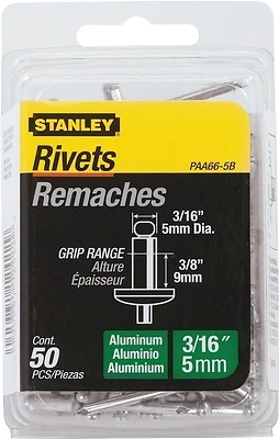Paa66-5b Aluminum Rivets 3/16 X 3/8 In., 50 Pk, Reusable