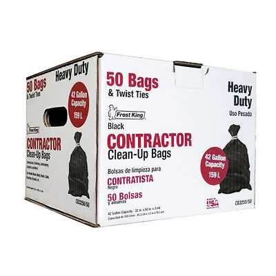 Frost King CB3250/50 Contractor Bags, 42 Gallon, Twist Tie, 50 Pack