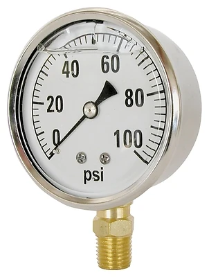 Cs-2141gxb100 Liquid Filled Pressure Gauge, 2.5 Inch, 1-100 Psi, Stainless Steel