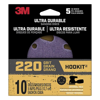 Ultra Durable 5 In. 220-grit Hook & Loop Sanding Discs, 10 Pk, Fits Vented Sanders