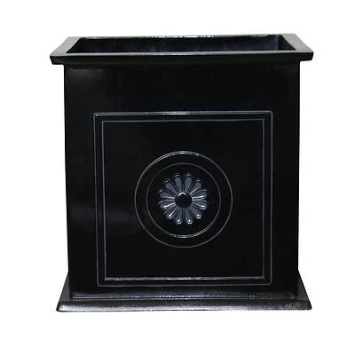 Colony 16 In. Square Black Resin Composite Planter With Floral Medallions