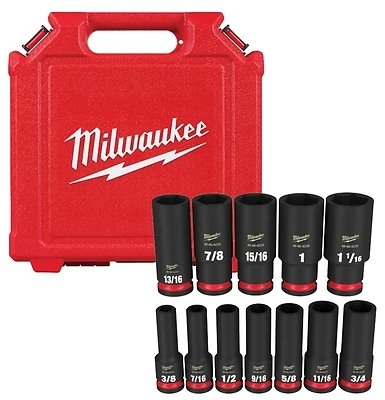 Milwaukee 49-66-7011 Shockwave 1/2 In. Drive SAE 6 Point Deep Socket Set, 12 Piece
