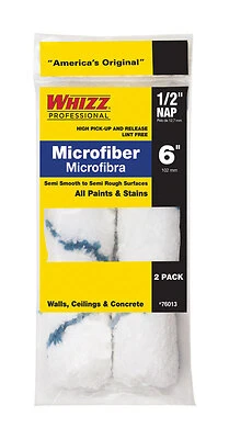 Whizz 76013 Microfiber Mini Paint Roller Cover, 1/2 In. Nap, 6 In., 2 Pk