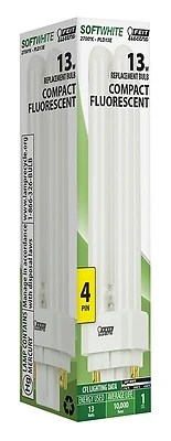 Feit Electric 13W 4-Pin CFL Bulb, 2700K, PLD13E, 6-Pack