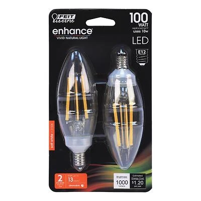 Blunt Tip E12 Filament Led Bulb Soft White 100w Equivalent 2-pack