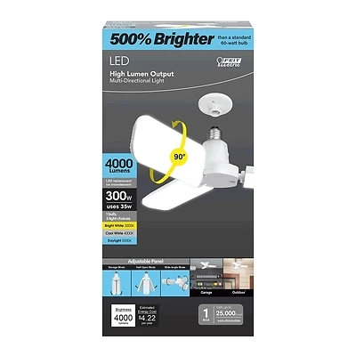 Feit ADJ4000/3CCT/LED Foldable Garage Light, 3 Panels, 4000 Lumens, 35W