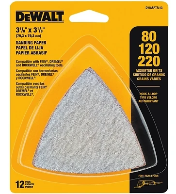 DeWalt DWASPTRI Triangle Sandpaper, 80/120/220 Grit, 12-Pack