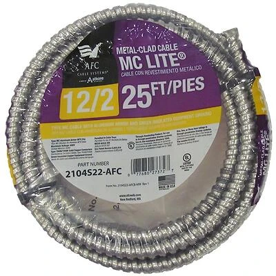 12/2 X 25 Ft. Solid Metal Clad Cable With Green Ground
