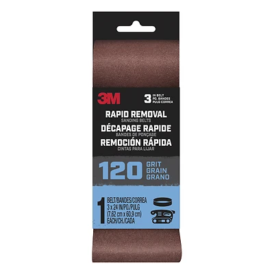 3M Sanding Belt, 120 Grit, Aluminum Oxide, 3 x 24 In.
