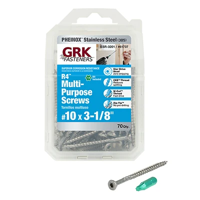 R4 No. 10 X 3-1/8 In. L Star Flat Head Multi-purpose Screws 70 Pk