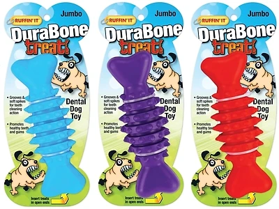 Ruffin' It 80602 Jumbo Durabone Dental Dog Toy, Blue/Purple/Red
