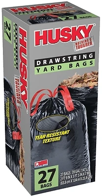 Hk39dse27b Drawstring Contractor Yard Bags, 39 Gallon Capacity, 27 Count, Black