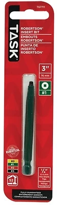 T67711 2-piece #1 Robertson 3 In. Green Screwdriver Bit, Steel