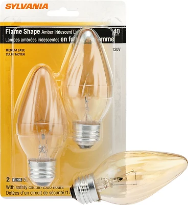 13986 40w Amber Flame Tip Light Bulb 120v F15 2pk