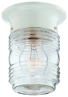 Hv-66919-wh-3l Single Light Jelly Jar Porch Ceiling Mount Fixture - White
