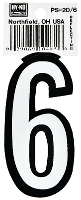 Hy-ko Ps-20/6 Reflective Vinyl House Number 6, 3.25 In. (pack Of 10)