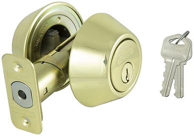 Double Cylinder Deadbolt Polished Brass 2-3/8 - 2-3/4 In Backset