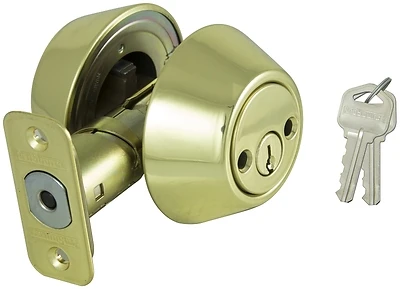 D272-ru5v Double Cylinder Deadbolt Lock, Polished Brass, 2-3/8 - 2-3/4 In Backset, 3 Pk