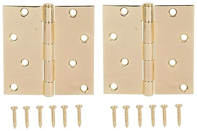 Bh-502pb-ps Square Corner Door Hinge, 4 Inch X 4 Inch, Bright Brass Finish