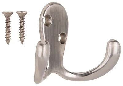 Double Prong Robe Hook 1-13/16 In L Satin Nickel Die-cast Zinc