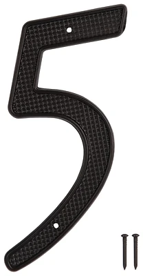 House Number 5, 4 Inch, Black Zinc Plated Steel