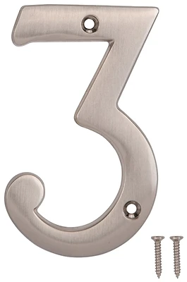 Satin Nickel House Number 3, 4 Inch Die Cast Zinc