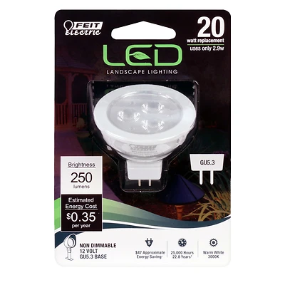 Feit Electric BPLVBAB/830CA MR16 GU5.3 LED Bulb, 20W Equivalent, Warm White, 1 Pk
