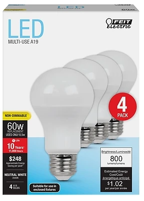 A800/835/10kled/4 Non-dimmable Led Bulb 60w Equivalent 4 Pk 800 Lumens