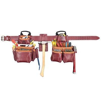 Signature Elite Pro 18 Pocket Leather Framers Combo Tool Belt 24 In. L Brown 29-42 In.
