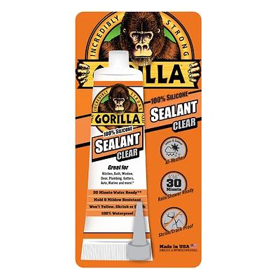 Gorilla 8090002 Clear Silicone Sealant, 2.8 oz